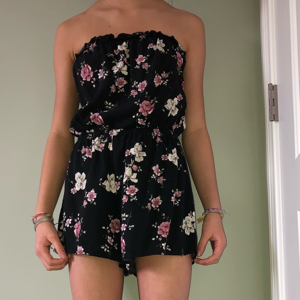 strapless floral romper